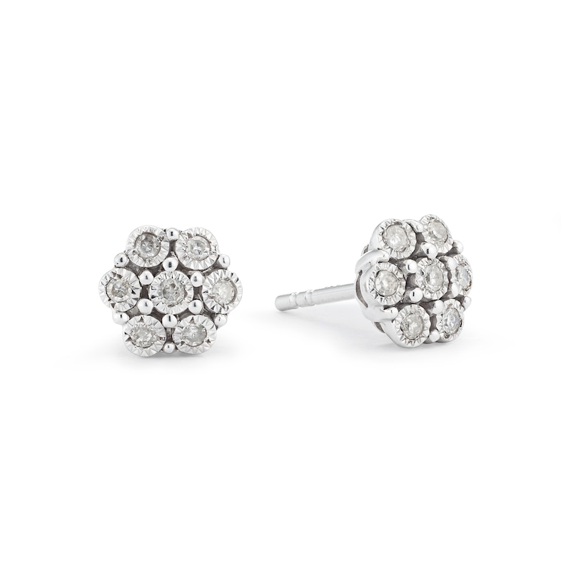 Main Image 1 of Sterling Silver 0.10ct Diamond Flower Cluster Stud Earrings