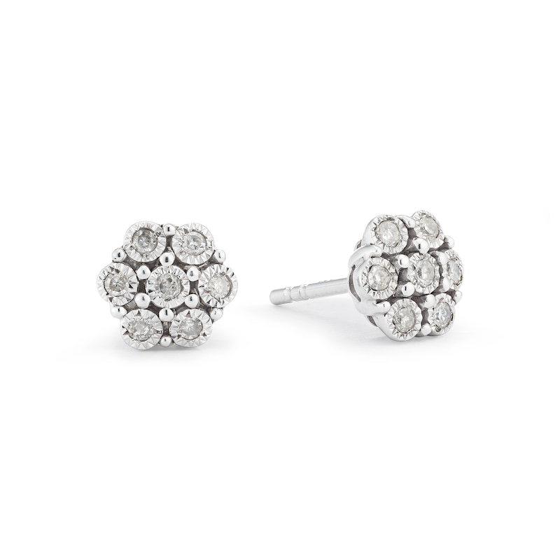 Sterling Silver 0.10ct Diamond Flower Cluster Stud Earrings