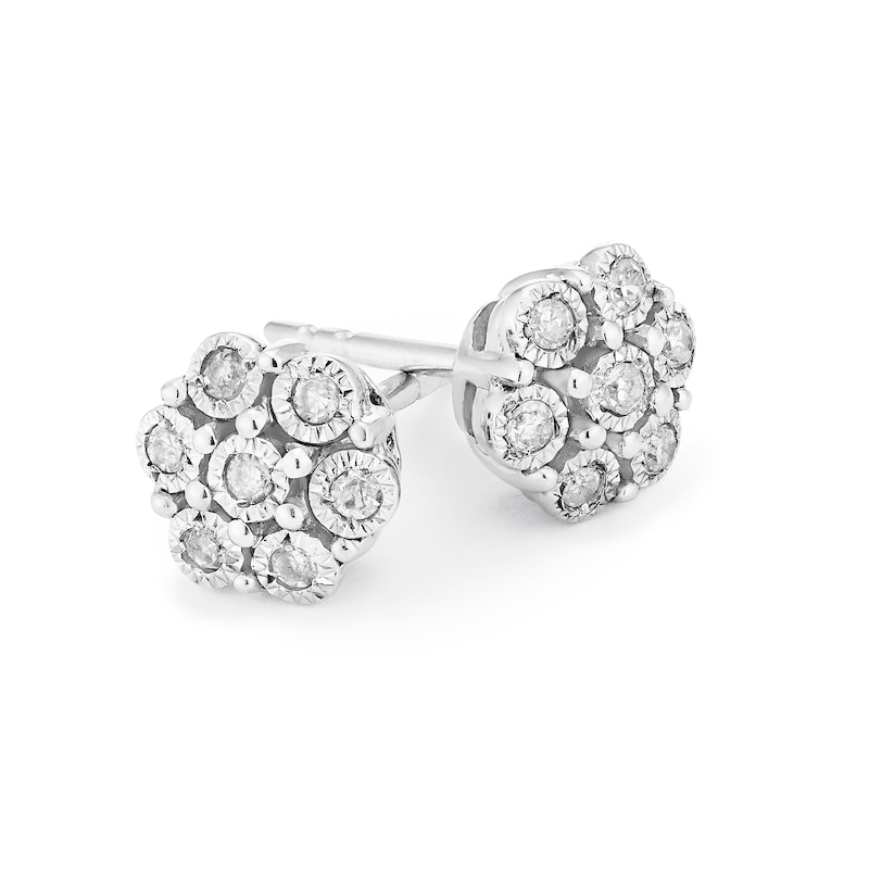 Sterling Silver 0.10ct Diamond Flower Cluster Stud Earrings