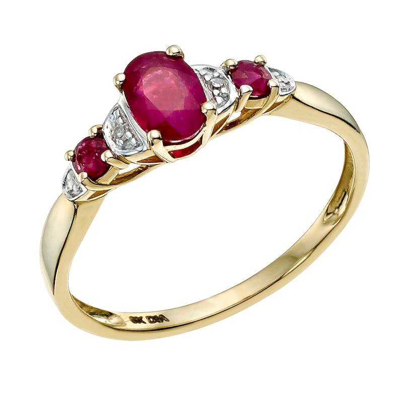 Main Image 1 of 9ct Yellow Gold Treated Ruby & Diamond Ring
