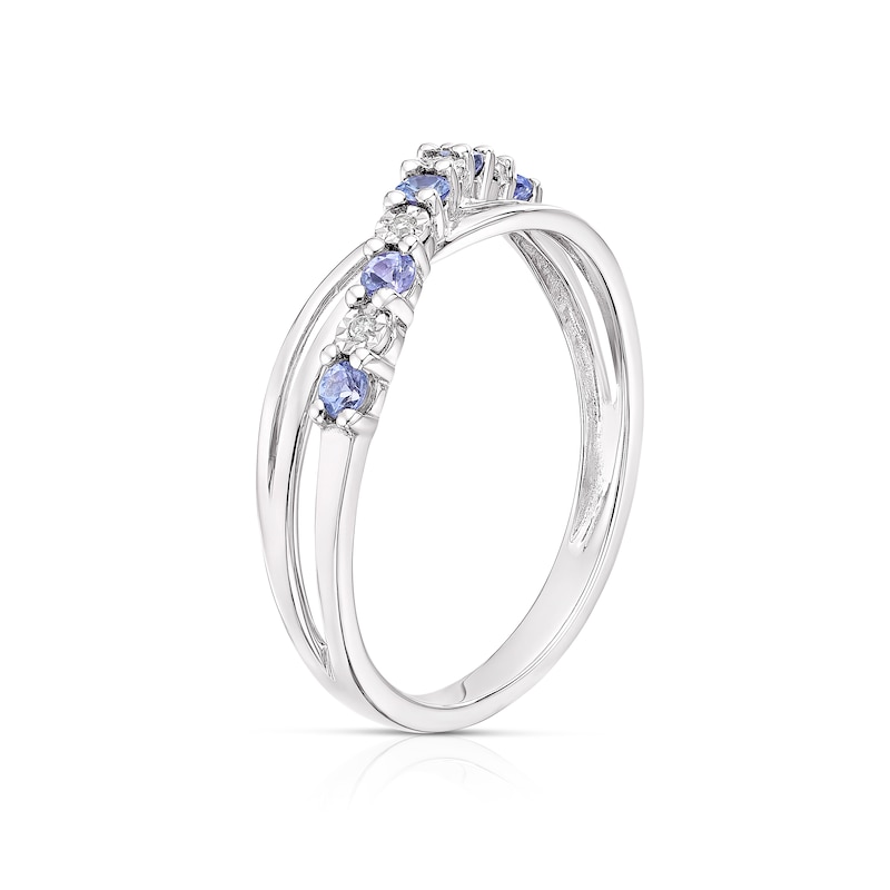 Main Image 2 of 9ct White Gold Tanzanite & Diamond Crossover Ring