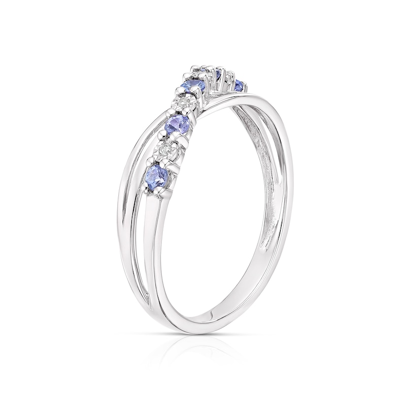 9ct White Gold Tanzanite & Diamond Crossover Ring