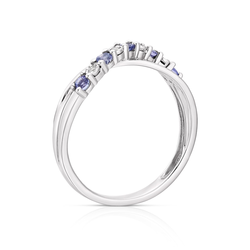 9ct White Gold Tanzanite & Diamond Crossover Ring