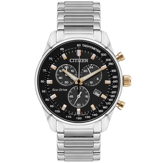 Citizen Eco-Drive Mens Stainless Steel Chronograph Black Dia