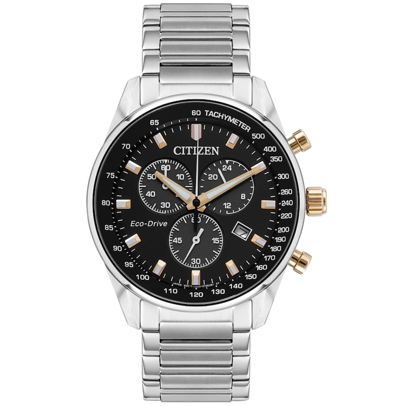 Citizen Eco-Drive Men's Stainless Steel Chronograph Black Dial Watch