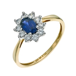 Silver & 9ct Gold Sapphire & Cubic Zirconia Cluster Ring