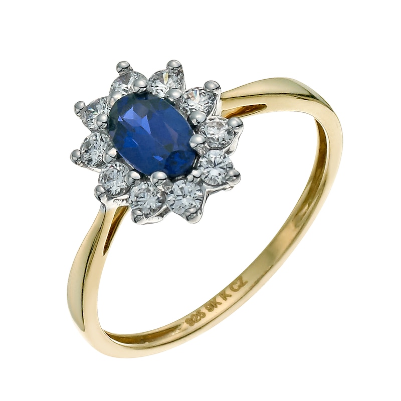 Main Image 1 of Sterling Silver & 9ct Gold Sapphire & Cubic Zirconia Cluster Ring