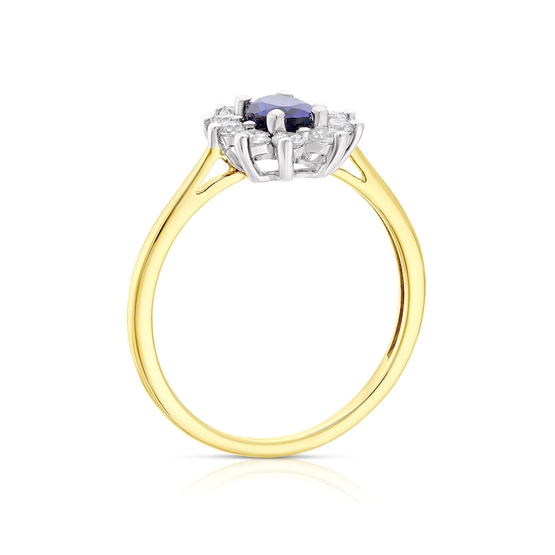 Main Image 2 of Sterling Silver & 9ct Gold Sapphire & Cubic Zirconia Cluster Ring