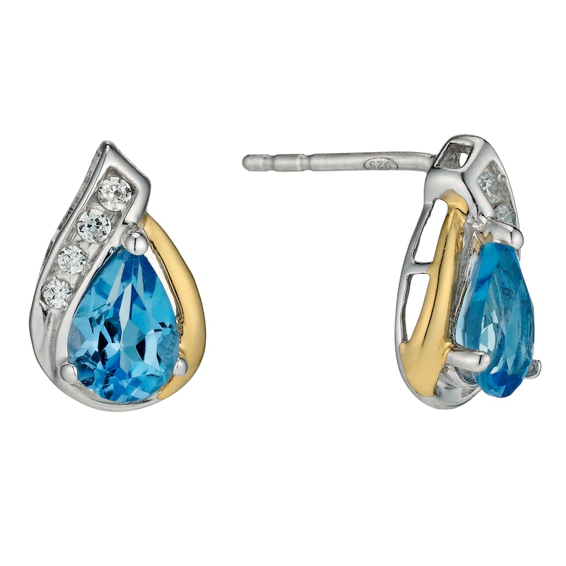 Sterling Silver & 9ct Gold Blue Topaz Pear Drop Earrings