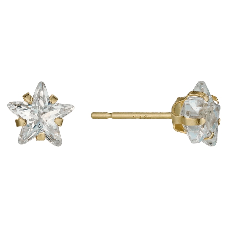 9ct Yellow Gold Cubic Zirconia Star 6mm Stud Earrings