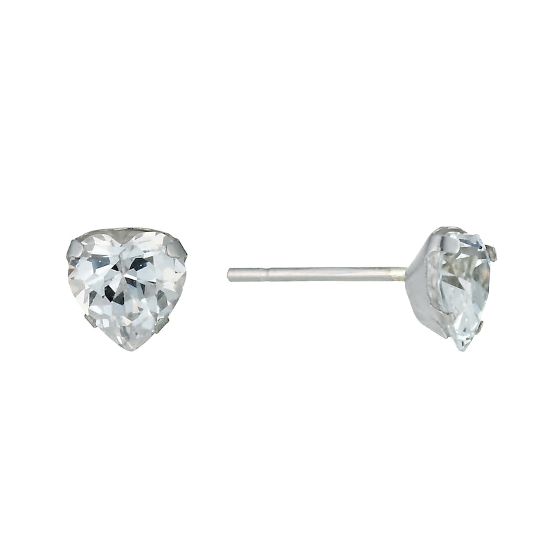 Main Image 1 of 9ct White Gold Cubic Zirconia 5mm Heart Stud Earrings