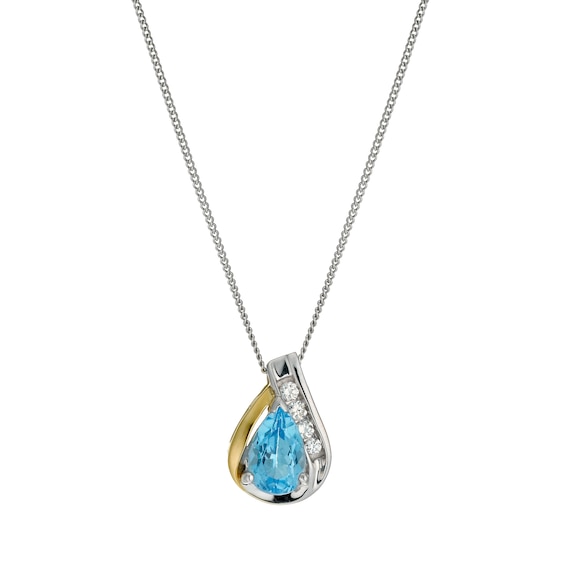 Sterling Silver and 9ct Gold Blue Topaz Pear Pendant 18