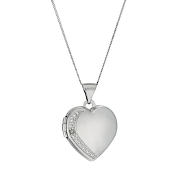 9ct White Gold Diamond Set Heart Locket 18"