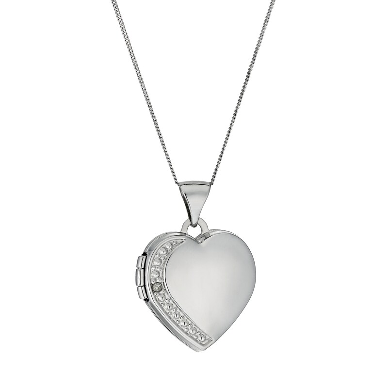 Main Image 1 of 9ct White Gold Diamond Set Heart Locket 18"