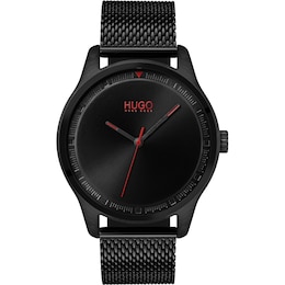 HUGO MOVE Men's Black IP Stainless Steel Mesh Bracelet Watch