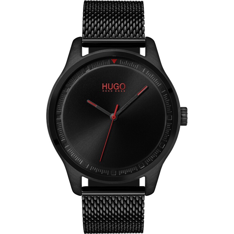 HUGO MOVE Men's Black IP Stainless Steel Mesh Bracelet Watch H.Samuel
