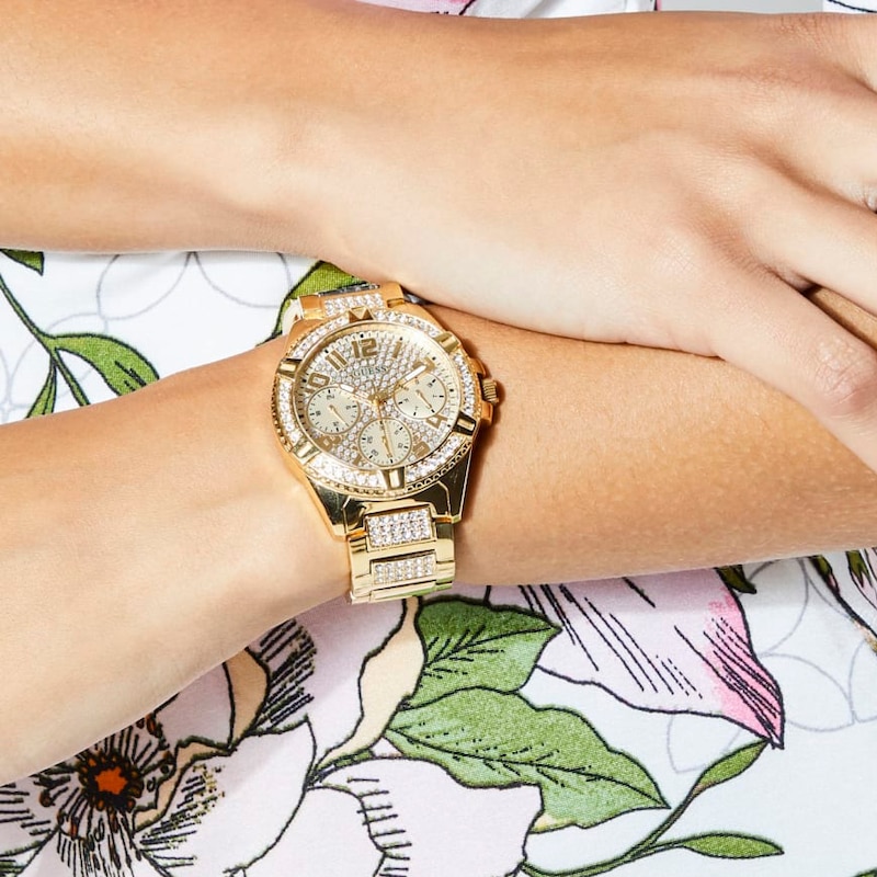 Main Image 7 of Guess Glitz Ladies' Gold Tone Crystal Dial Gold Tone Bracelet Watch