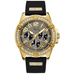Guess Men's Black Crystal Dial & Strap Gold Watch