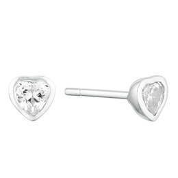 Children's Silver Cubic Zirconia Heart Stud Earrings