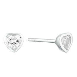 Children's Sterling Silver Cubic Zirconia Heart Stud Earrings