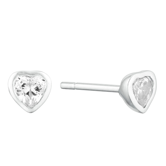 Children's Sterling Silver Cubic Zirconia Heart Stud Earrings