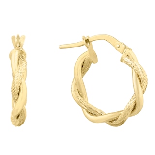 9ct Yellow Gold Entwined Rope 10mm Hoop Earrings | H.Samuel