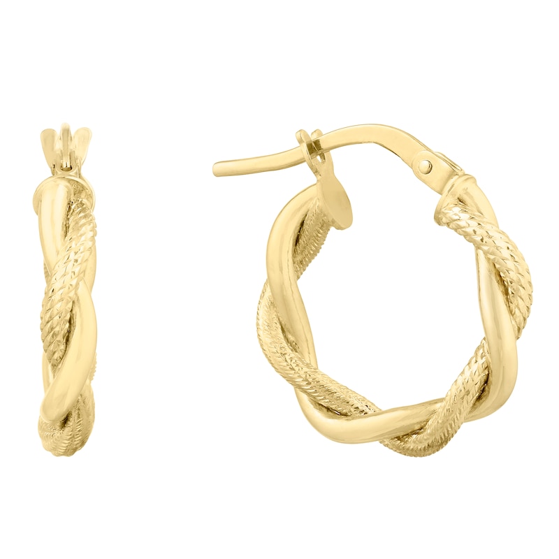 Main Image 1 of 9ct Yellow Gold Entwined Rope 10mm Hoop Earrings