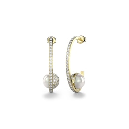 Guess Gold Tone MOP Detail & Crystal Hoop Earrings