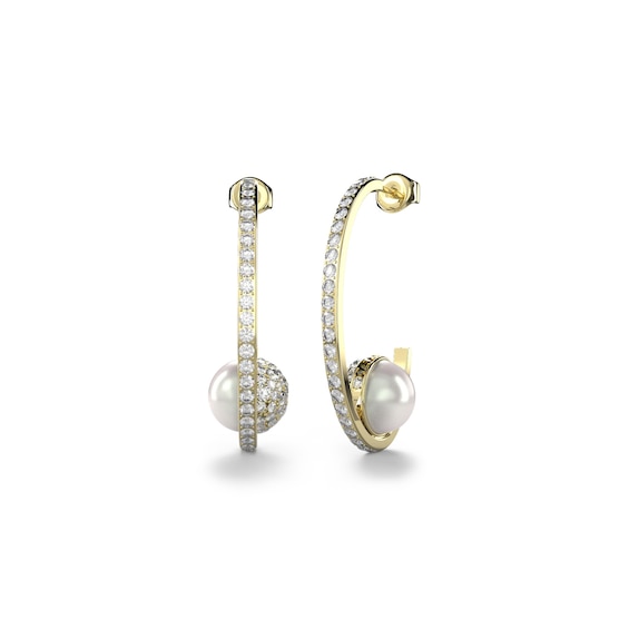 Guess Gold Tone MOP Detail and Crystal Hoop Earrings