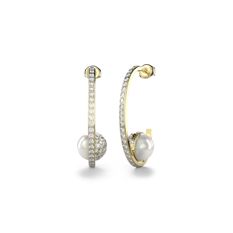Main Image 1 of Guess Gold Tone MOP Detail & Crystal Hoop Earrings