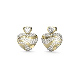 Guess Gold Tone Heart Crystal Stud Earrings