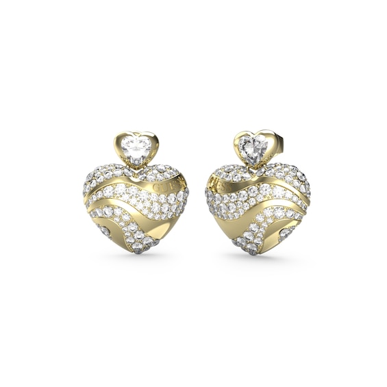 Guess Gold Tone Heart Crystal Stud Earrings