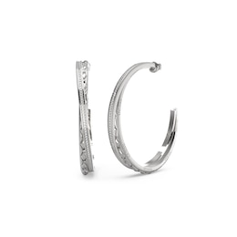 Guess Silver Tone Matelassé & Pave Hoop Earrings