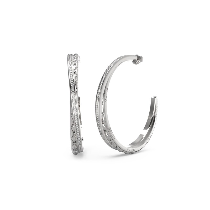 Main Image 1 of Guess Silver Tone Matelassé & Pave Hoop Earrings