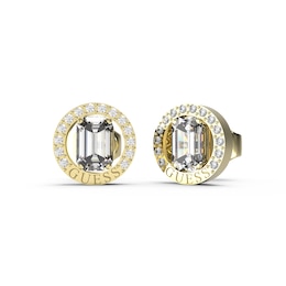 Guess Gold Tone Round Crystal Earrings