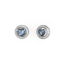 Guess Silver Tone Blue Heart Crystal Stud Earrings