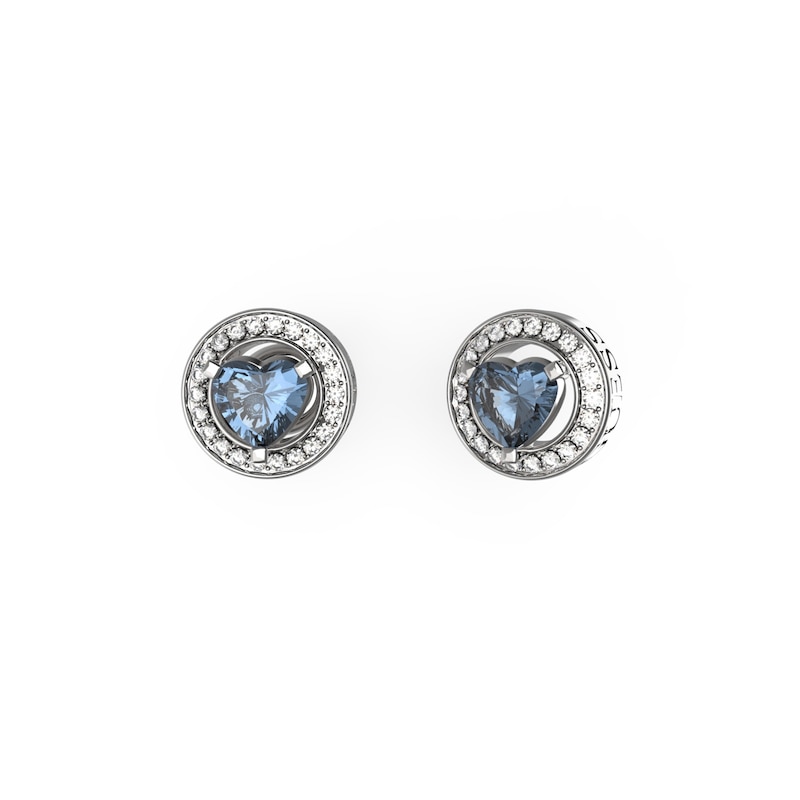 Main Image 1 of Guess Silver Tone Blue Heart Crystal Stud Earrings