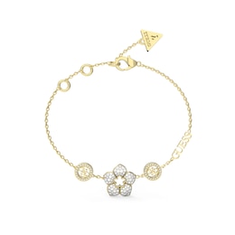 Guess Gold Tone 4G Logo & Pave Flower Bracelet