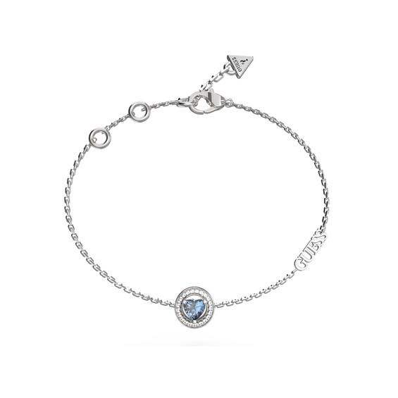 Guess Silver Tone Blue Heart Crystal Bracelet