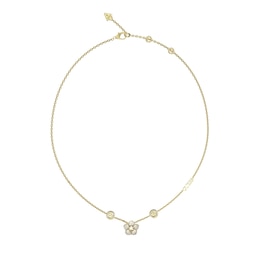 Guess Gold Tone 4G Logo & Pave Flower Necklace