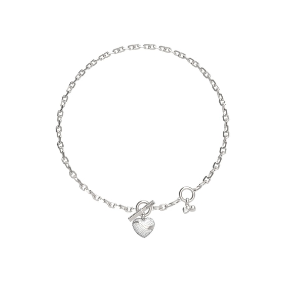 Guess Silver Tone T-Bar Heart Crystal 18 Necklace