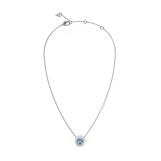 Guess Silver Tone Blue Heart Crystal 16-18 Necklace
