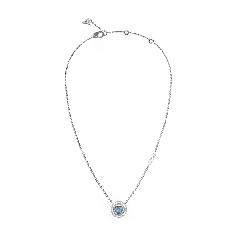 Main Image 1 of Guess Silver Tone Blue Heart Crystal 16-18" Necklace