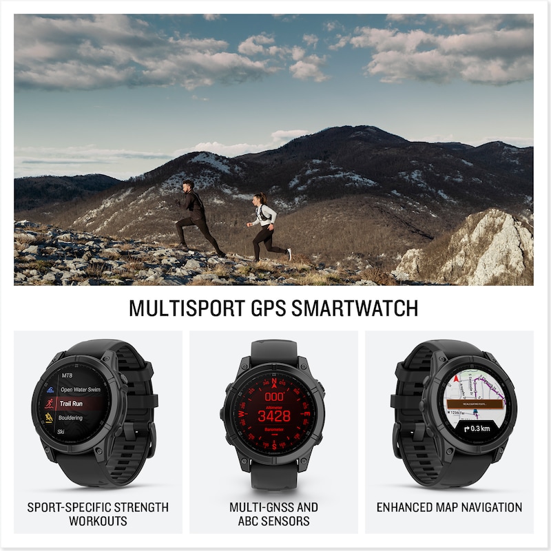 Main Image 2 of Garmin fēnix® E Amoled 47mm Slate Grey Steel Case Black Strap Smart Watch