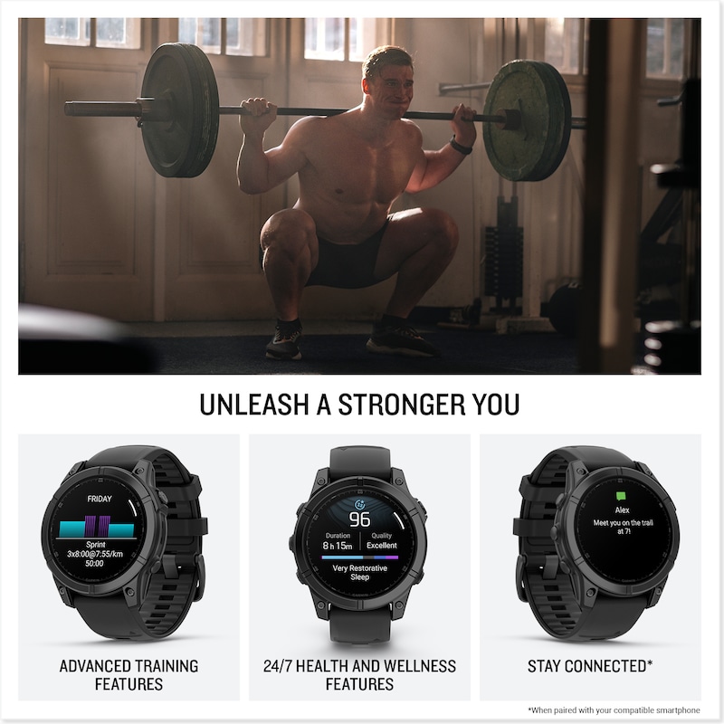 Main Image 4 of Garmin fēnix® E Amoled 47mm Slate Grey Steel Case Black Strap Smart Watch