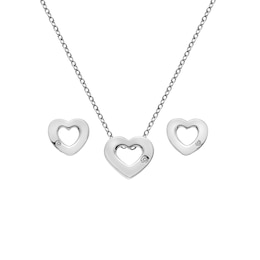 Hot Diamond Sterling Silver Amulet Heart Pendant & Stud Earrings Set