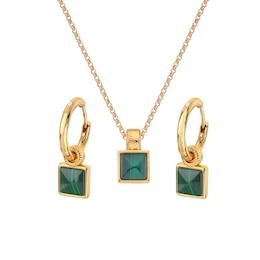 Hot Diamonds X Jac Jossa 9ct Gold Plated Revive Malachite Pendant & Stud Earrings Set