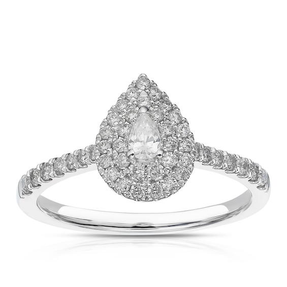 Engagement Ring 14ct White Gold Pear Double Halo 0.40ct Diam