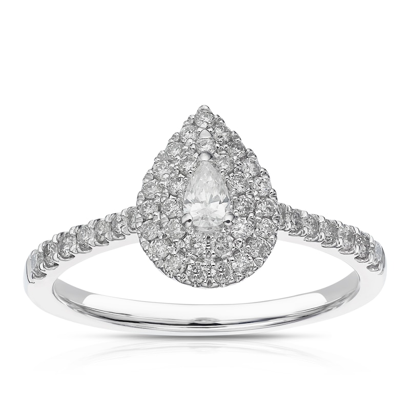 Main Image 1 of 14ct White Gold 0.40ct Diamond Pear Double Halo Ring