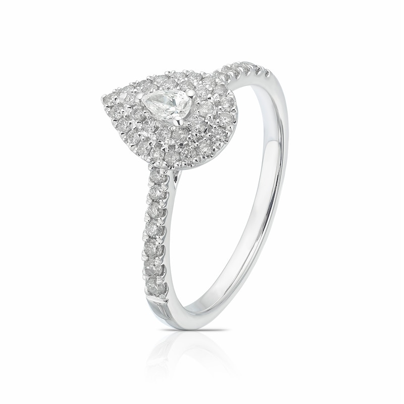 Main Image 2 of 14ct White Gold 0.40ct Diamond Pear Double Halo Ring